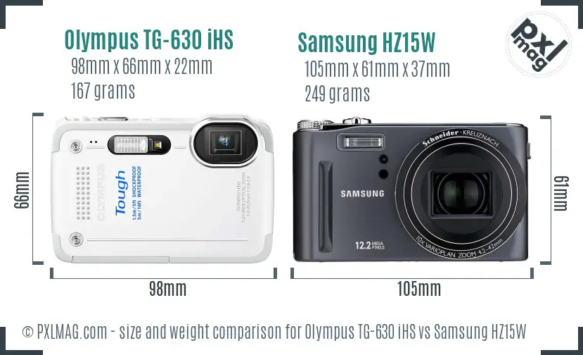 Olympus TG-630 iHS vs Samsung HZ15W size comparison