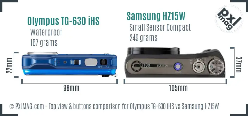 Olympus TG-630 iHS vs Samsung HZ15W top view buttons comparison
