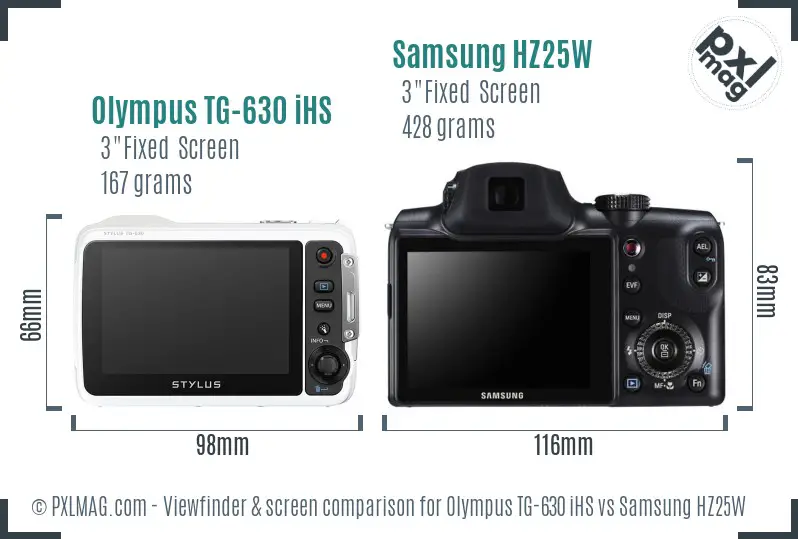 Olympus TG-630 iHS vs Samsung HZ25W Screen and Viewfinder comparison