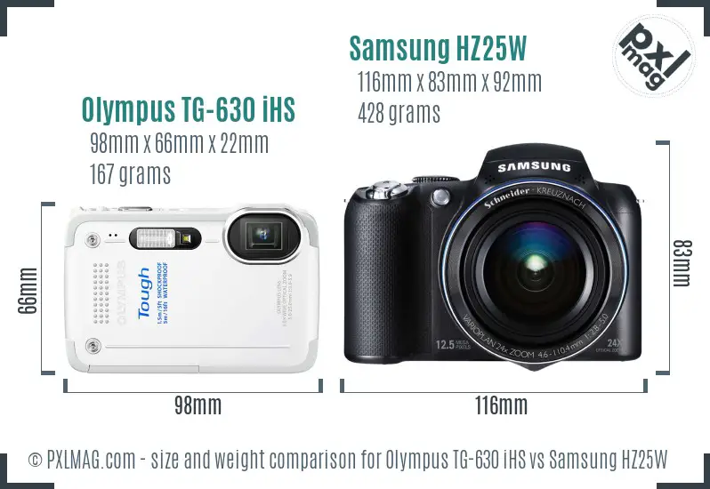 Olympus TG-630 iHS vs Samsung HZ25W size comparison
