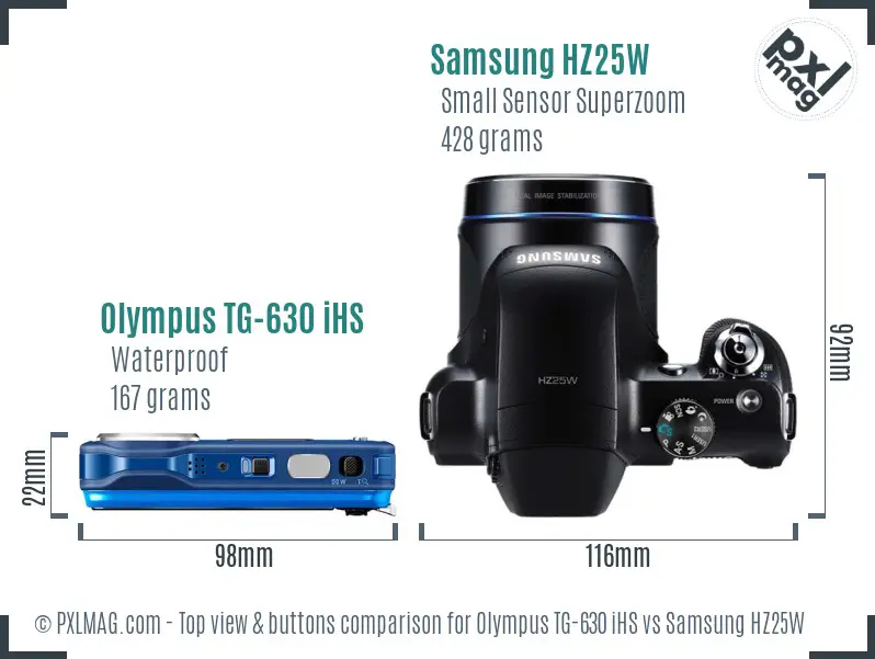 Olympus TG-630 iHS vs Samsung HZ25W top view buttons comparison