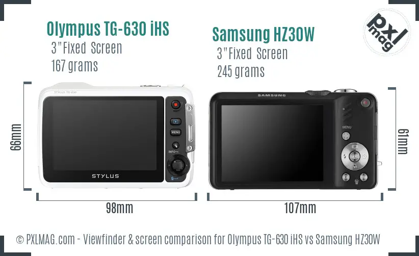 Olympus TG-630 iHS vs Samsung HZ30W Screen and Viewfinder comparison