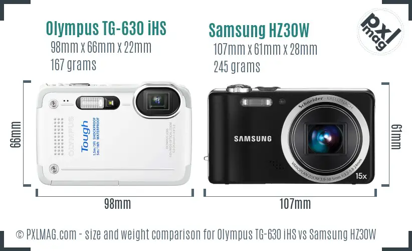 Olympus TG-630 iHS vs Samsung HZ30W size comparison