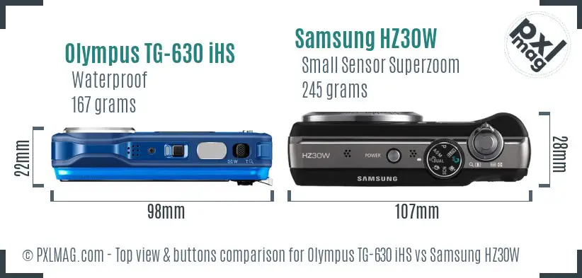 Olympus TG-630 iHS vs Samsung HZ30W top view buttons comparison