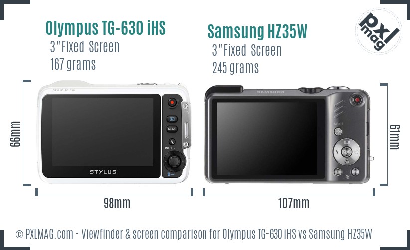 Olympus TG-630 iHS vs Samsung HZ35W Screen and Viewfinder comparison