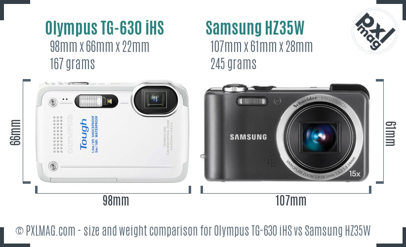 Olympus TG-630 iHS vs Samsung HZ35W size comparison