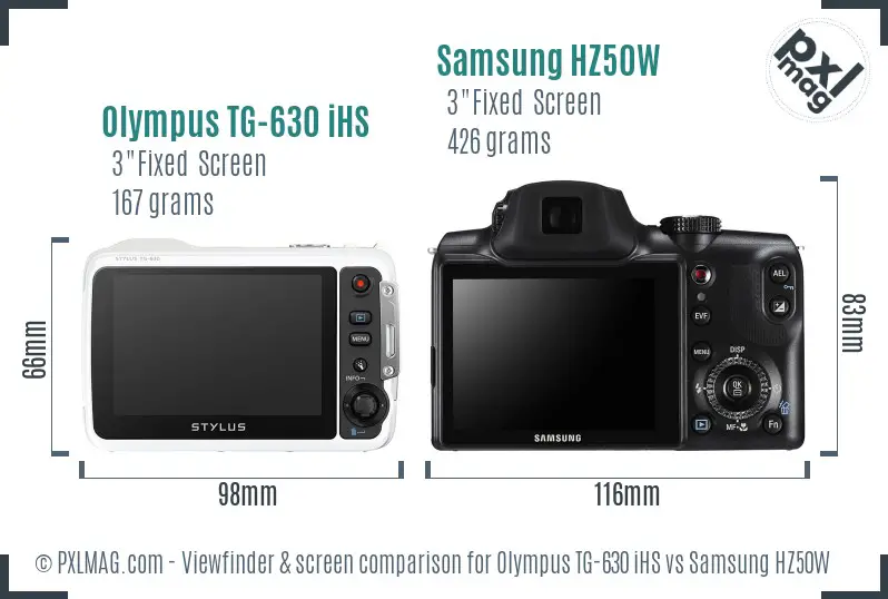 Olympus TG-630 iHS vs Samsung HZ50W Screen and Viewfinder comparison