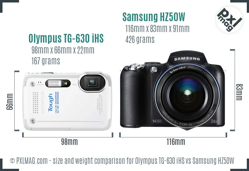 Olympus TG-630 iHS vs Samsung HZ50W size comparison
