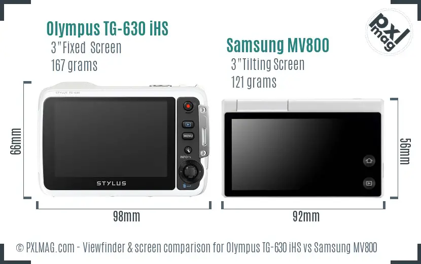 Olympus TG-630 iHS vs Samsung MV800 Screen and Viewfinder comparison