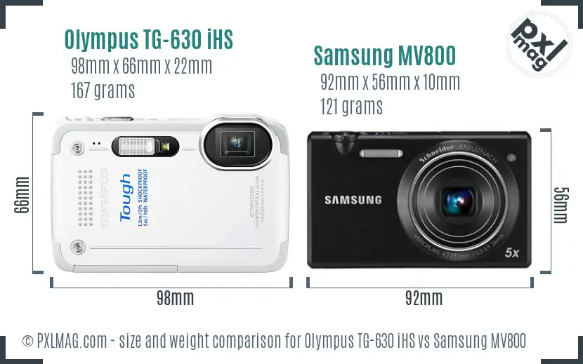 Olympus TG-630 iHS vs Samsung MV800 size comparison