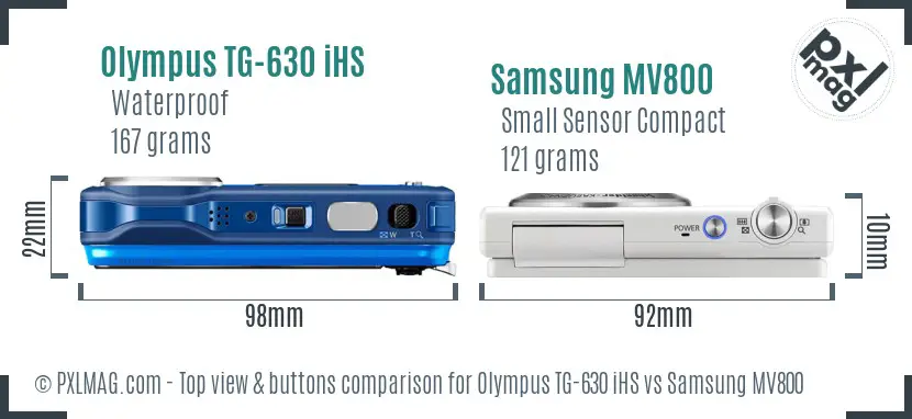 Olympus TG-630 iHS vs Samsung MV800 top view buttons comparison