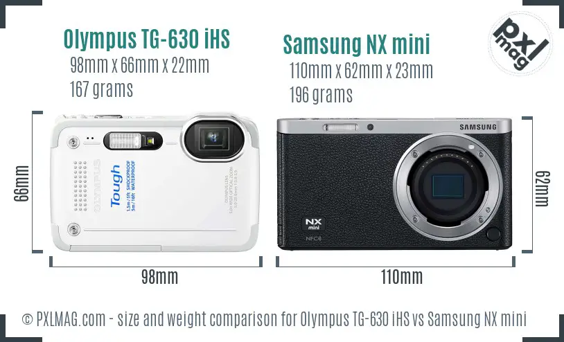 Olympus TG-630 iHS vs Samsung NX mini size comparison