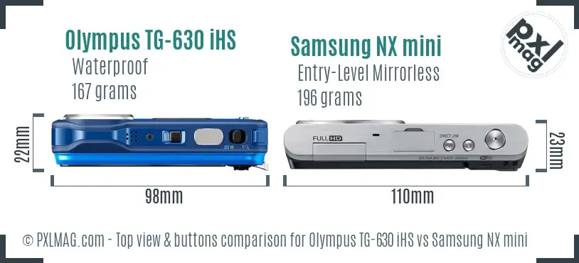Olympus TG-630 iHS vs Samsung NX mini top view buttons comparison