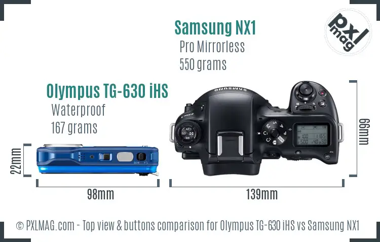 Olympus TG-630 iHS vs Samsung NX1 top view buttons comparison