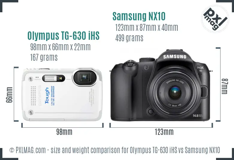 Olympus TG-630 iHS vs Samsung NX10 size comparison