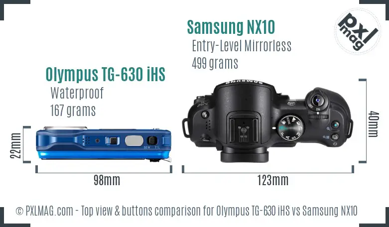 Olympus TG-630 iHS vs Samsung NX10 top view buttons comparison