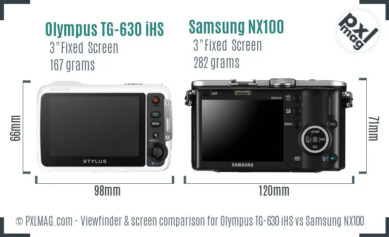 Olympus TG-630 iHS vs Samsung NX100 Screen and Viewfinder comparison