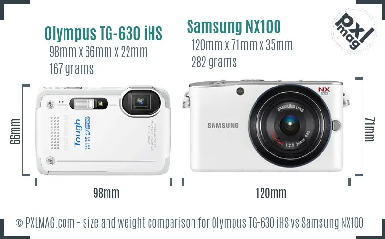 Olympus TG-630 iHS vs Samsung NX100 size comparison