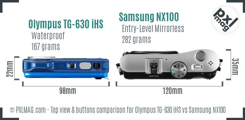 Olympus TG-630 iHS vs Samsung NX100 top view buttons comparison