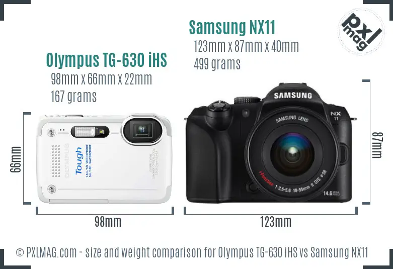 Olympus TG-630 iHS vs Samsung NX11 size comparison Olympus TG-630 iHS vs Samsung NX11 size comparison
