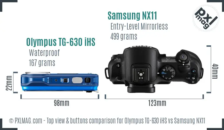 Olympus TG-630 iHS vs Samsung NX11 top view buttons comparison Olympus TG-630 iHS vs Samsung NX11 top view buttons comparison