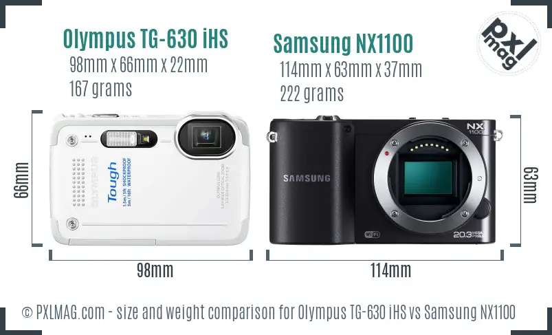 Olympus TG-630 iHS vs Samsung NX1100 size comparison Olympus TG-630 iHS vs Samsung NX1100 size comparison