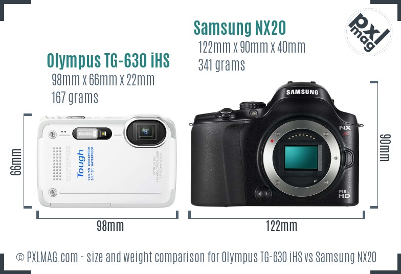 Olympus TG-630 iHS vs Samsung NX20 size comparison Olympus TG-630 iHS vs Samsung NX20 size comparison