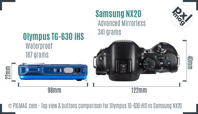 Olympus TG-630 iHS vs Samsung NX20 top view buttons comparison
