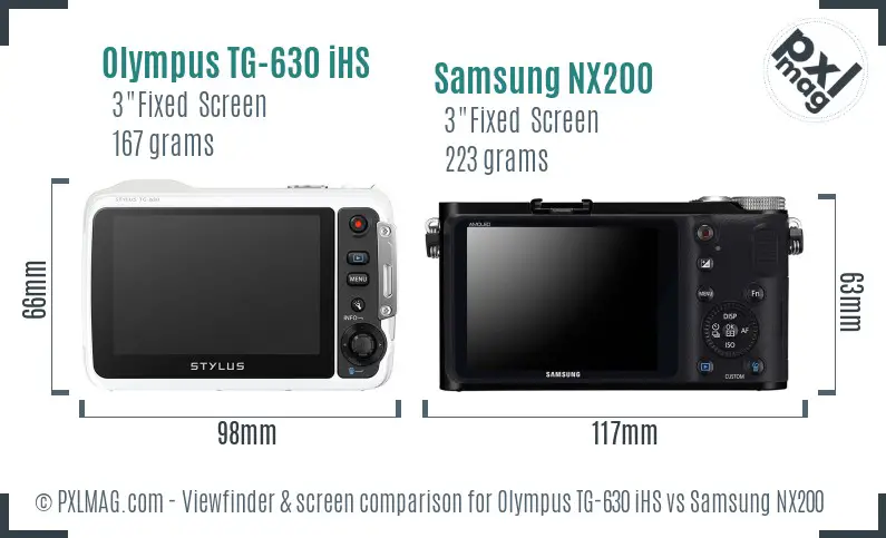 Olympus TG-630 iHS vs Samsung NX200 Screen and Viewfinder comparison