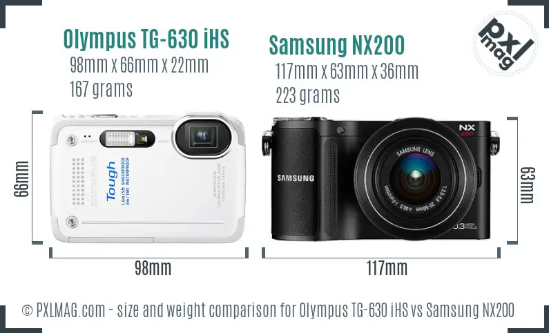 Olympus TG-630 iHS vs Samsung NX200 size comparison Olympus TG-630 iHS vs Samsung NX200 size comparison