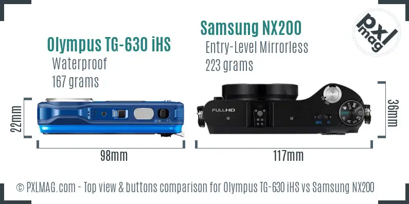 Olympus TG-630 iHS vs Samsung NX200 top view buttons comparison