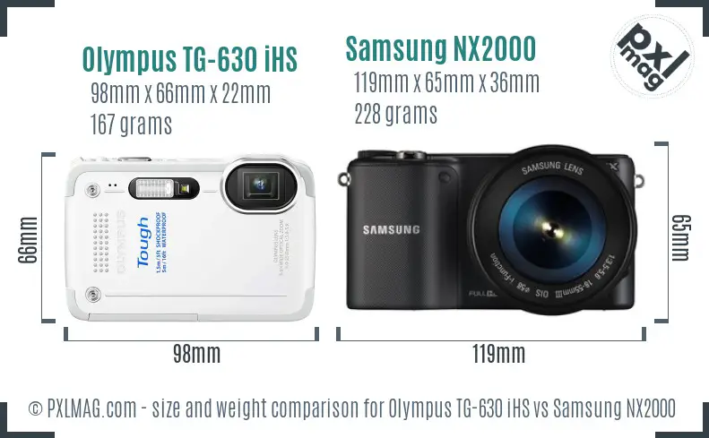 Olympus TG-630 iHS vs Samsung NX2000 size comparison