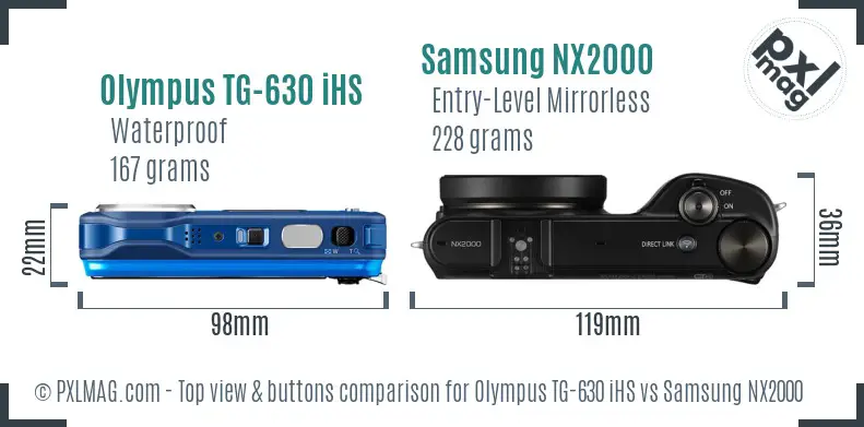 Olympus TG-630 iHS vs Samsung NX2000 top view buttons comparison