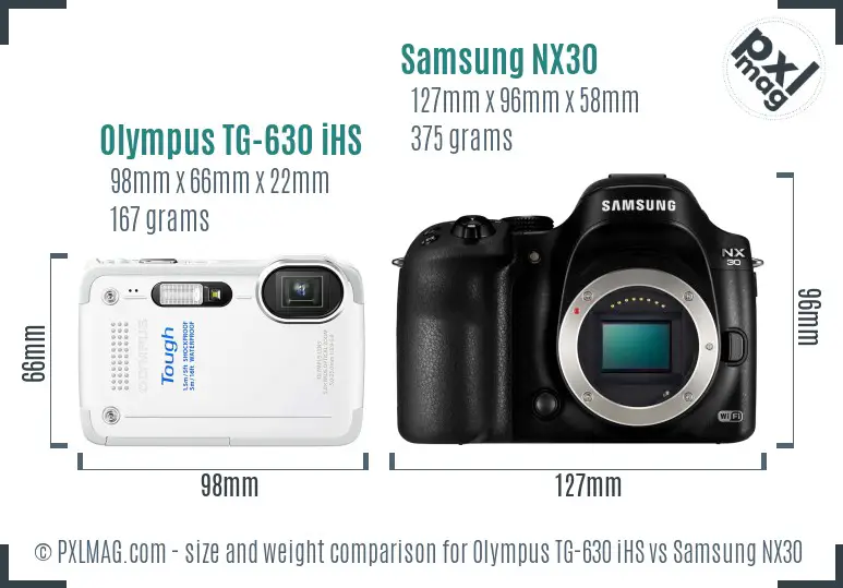 Olympus TG-630 iHS vs Samsung NX30 size comparison