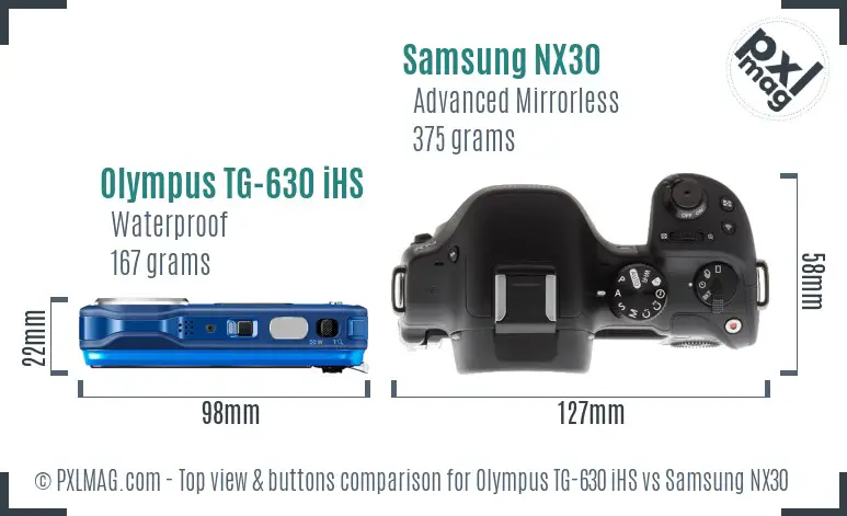 Olympus TG-630 iHS vs Samsung NX30 top view buttons comparison