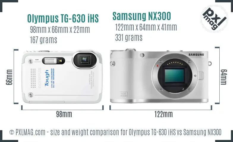 Olympus TG-630 iHS vs Samsung NX300 size comparison Olympus TG-630 iHS vs Samsung NX300 size comparison