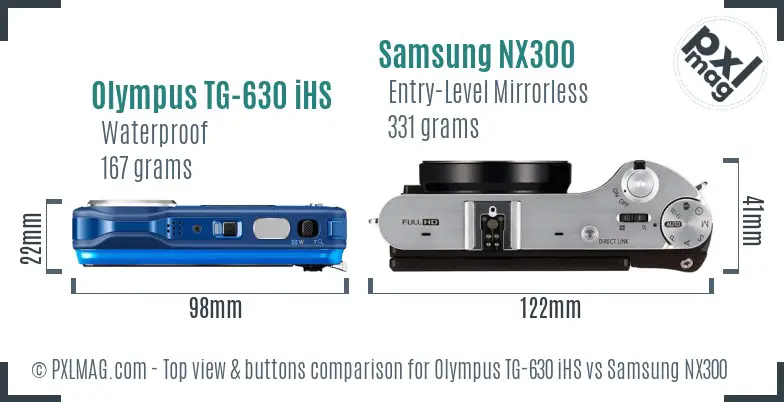 Olympus TG-630 iHS vs Samsung NX300 top view buttons comparison Olympus TG-630 iHS vs Samsung NX300 top view buttons comparison