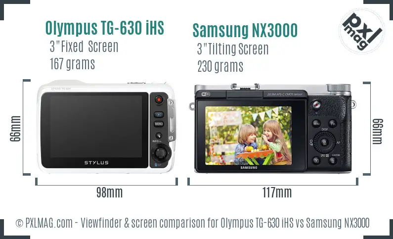 Olympus TG-630 iHS vs Samsung NX3000 Screen and Viewfinder comparison