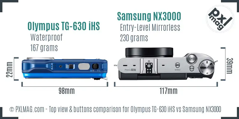 Olympus TG-630 iHS vs Samsung NX3000 top view buttons comparison