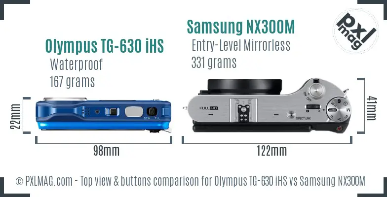 Olympus TG-630 iHS vs Samsung NX300M top view buttons comparison Olympus TG-630 iHS vs Samsung NX300M top view buttons comparison