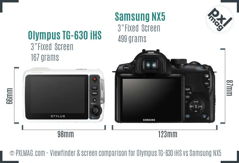 Olympus TG-630 iHS vs Samsung NX5 Screen and Viewfinder comparison