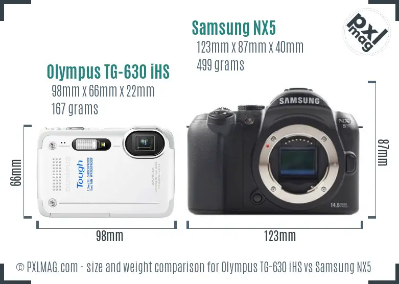 Olympus TG-630 iHS vs Samsung NX5 size comparison