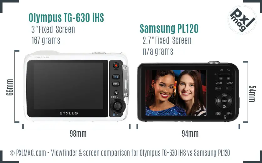 Olympus TG-630 iHS vs Samsung PL120 Screen and Viewfinder comparison