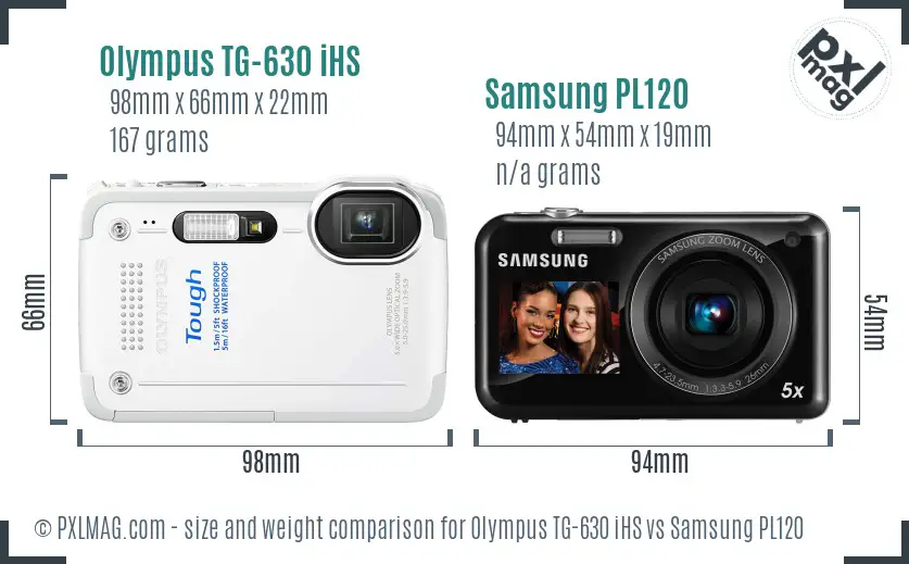 Olympus TG-630 iHS vs Samsung PL120 size comparison