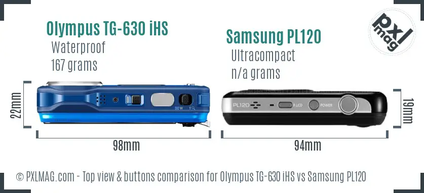 Olympus TG-630 iHS vs Samsung PL120 top view buttons comparison Olympus TG-630 iHS vs Samsung PL120 top view buttons comparison