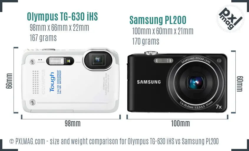 Olympus TG-630 iHS vs Samsung PL200 size comparison Olympus TG-630 iHS vs Samsung PL200 size comparison
