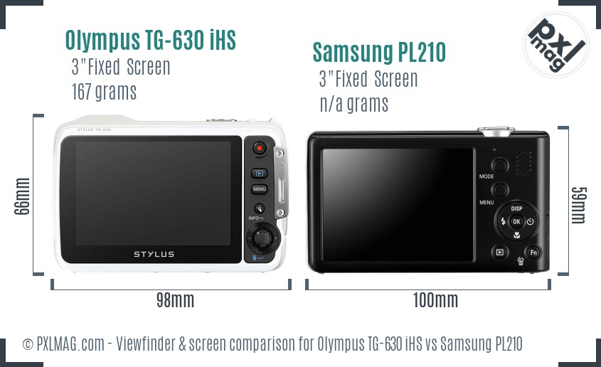 Olympus TG-630 iHS vs Samsung PL210 Screen and Viewfinder comparison