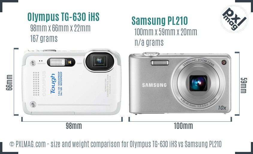 Olympus TG-630 iHS vs Samsung PL210 size comparison Olympus TG-630 iHS vs Samsung PL210 size comparison
