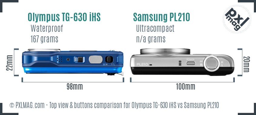 Olympus TG-630 iHS vs Samsung PL210 top view buttons comparison