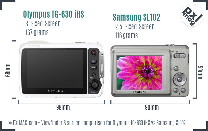 Olympus TG-630 iHS vs Samsung SL102 Screen and Viewfinder comparison